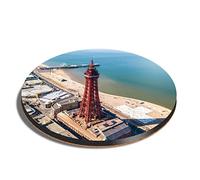 1 x Round Coaster - Blackpool Tower Central Pier England Cork Backed MDF Glossy Tea Coffee Accessory #50295