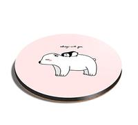 1 x Round Coaster - Cute Quote Love Polar Bear Penguin Friends Cork Backed MDF Glossy Tea Coffee Accessory #50689