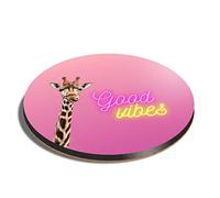 1 x Round Coaster - Good Vibes Giraffe Pink Girls Cork Backed MDF Glossy Tea Coffee Accessory #51054