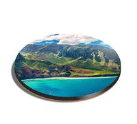 1 x Round Coaster - Hawaii Island Sea Ocean Mountains Cork Backed MDF Glossy Tea Coffee Accessory #13020