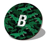 1 x Round Coaster - Letter B TRex Dinosaur Tyrannosaurus Texture Lettering Name Initial Cork Backed MDF Glossy Tea Coffee Accessory #258079