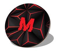 1 x Round Coaster - Letter M Gamer Black Red Video Game Lettering Name Initial Cork Backed MDF Glossy Tea Coffee Accessory #272035