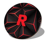 1 x Round Coaster - Letter R Gamer Black Red Video Game Lettering Name Initial Cork Backed MDF Glossy Tea Coffee Accessory #272040