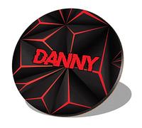1 x Round Coaster - Name Danny Gamer Black Red Video Game Letter Lettering Initial Cork Backed MDF Glossy Tea Coffee Accessory #272946