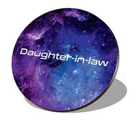1 x Round Coaster - Name Daughter-in-law Space Universe Galaxy Stars Letter Lettering Initial Cork Backed MDF Glossy Tea Coffee Accessory #263603