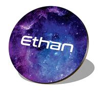 1 x Round Coaster - Name Ethan Space Universe Galaxy Stars Letter Lettering Initial Cork Backed MDF Glossy Tea Coffee Accessory #261888