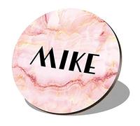 1 x Round Coaster - Name Mike Marble Stone Texture Letter Lettering Initial Cork Backed MDF Glossy Tea Coffee Accessory #276228