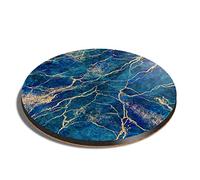 1 x Round Coaster - Navy Blue Marble Stone Effect Cork Backed MDF Glossy Tea Coffee Accessory #21087