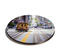 1 x Round Coaster - San Francisco Tram USA Cork Backed MDF Glossy Tea Coffee Accessory #13153