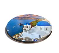 1 x Round Coaster - Santorini Greece Greek Travel Beach Cork Backed MDF Glossy Tea Coffee Accessory #24142