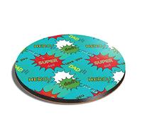 1 x Round Coaster - Super Dad Hero Pattern Father's Day Cork Backed MDF Glossy Tea Coffee Accessory #170885