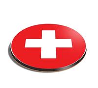 1 x Round Coaster - Switzerland Flag Map Swiss Cork Backed MDF Glossy Tea Coffee Accessory #9063