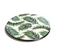 1 x Round Coaster - Tropical Green Fern Leaf Pattern Nature Cork Backed MDF Glossy Tea Coffee Accessory #53501