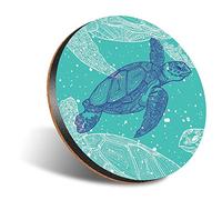1 x Round Jumbo Size Coaster 12cm Aqua Teal Turtles Swimming Turtle Cork Backed MDF Glossy Tea Coffee Accessory #170390