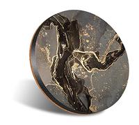 1 x Round Jumbo Size Coaster 12cm Black & Gold Style Marble Ink Art Cork Backed MDF Glossy Tea Coffee Accessory #170400
