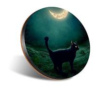 1 x Round Jumbo Size Coaster 12cm Fantasy Mystical Cat Moon Cork Backed MDF Glossy Tea Coffee Accessory #60604