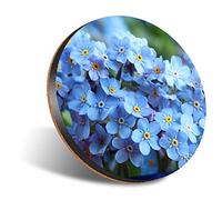 1 x Round Jumbo Size Coaster 12cm Forget-Me-Not Flowers Purple Blue Cork Backed MDF Glossy Tea Coffee Accessory #50925