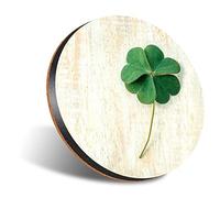 1 x Round Jumbo Size Coaster 12cm Lucky Green Four Leaf Clover Cork Backed MDF Glossy Tea Coffee Accessory #53048