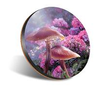 1 x Round Jumbo Size Coaster 12cm Magical Forest Mushroom Pink Flowers Cork Backed MDF Glossy Tea Coffee Accessory #51395