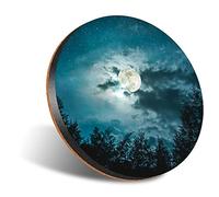 1 x Round Jumbo Size Coaster 12cm Night Sky Moon Trees Stars Cork Backed MDF Glossy Tea Coffee Accessory #51568