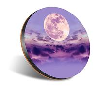 1 x Round Jumbo Size Coaster 12cm Purple Super Moon Sky Clouds Cork Backed MDF Glossy Tea Coffee Accessory #51828