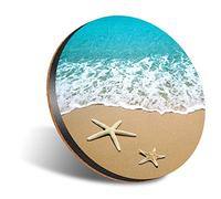 1 x Round Jumbo Size Coaster 12cm Sandy Beach Starfish Sea Surf Cork Backed MDF Glossy Tea Coffee Accessory #51973