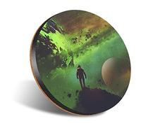 1 x Round Jumbo Size Coaster 12cm Sci-Fi Green Alien Planet Space Art Cork Backed MDF Glossy Tea Coffee Accessory #51991