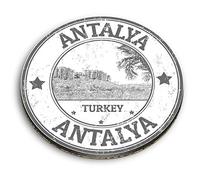 1 x Round MDF Magnet - Antalya Turkey Turkish Travel Stamp 40028