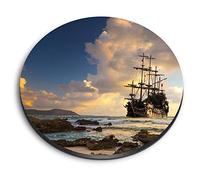 1 x Round MDF Magnet - Pirate Ship at Sea Sunset 24027