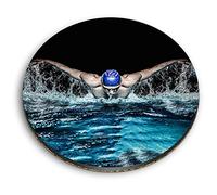 1 x Round MDF Magnet - Swimming Pool Butterfly Stroke Swimmer 46344