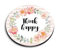 1 x Round MDF Magnet - Think Happy Pretty Flowers 14693