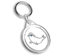1 x Round Photo Keyring White Seal Sea Creature Keychain|Keyring|Charm| #170867