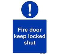 1 x safety sign - fire door keep locked shut - portrait - self adhesive weather proof vinyl sticker label - 10cm x 15cm (MPN5079)