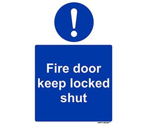 1 x safety sign - fire door keep locked shut - portrait - self adhesive weather proof vinyl sticker label - 10cm x 15cm (MPN5079)