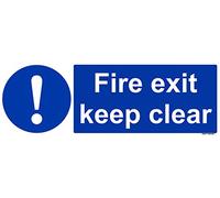 1 x safety sign - fire exit keep clear - landscape - self adhesive weather proof vinyl sticker label - 30cm x 10cm (MPN5082)