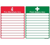 1 x safety sign - fire marshals - first aiders - landscape - self adhesive weather proof vinyl sticker label - 30cm x 20cm (MPN-5147)