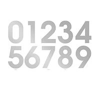 1 x Set of Big Silver 0-9 Numbers - Removable Self Adhesive Waterproof Durable Vinyl Stickers - Digitally Cut to the sticker Shape - size 50mm