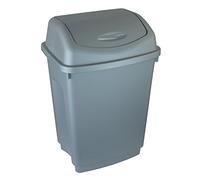 1 x Simpa® 25L 25 Litre Silver Swing Bin - Heavy Duty Plastic - Home Garden Kitchen Rubbish Recycle Plastic Waste Bin Dustbin Silver - Made in UK