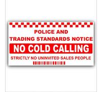 1 x SMALL No Cold Callers,Salesman Calling-RED onto WHITE-External Sticker-43mm x 87mm Self Adhesive Vinyl-Home,House,Office,Premises,Junk,Mail,Sales,Leaflets,Security,Safety