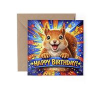 1 x Smiling Red Squirrel Greeting Card - Happy Birthday Animal Pet Pop Art Comic Cartoon Gift #84143