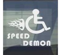 1 x Speed Demon Sticker Disabled Sign Car Van Disability Mobility Internal Window Wheelchair Handicapped Logo White 100mm