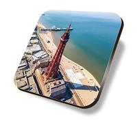 1 x Square Coaster - Blackpool Tower Central Pier England Cork Backed MDF Glossy Tea Coffee Accessory #50295