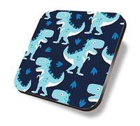 1 x Square Coaster - Blue Dinosaur T-Rex Pattern Footprints Cork Backed MDF Glossy Tea Coffee Accessory #170427