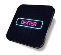 1 x Square Coaster - Neon Sign Design Dexter Name Cork Backed MDF Glossy Tea Coffee Accessory #351847