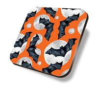 1 x Square Coaster - Orange Bat Halloween Moon Spooky Cork Backed MDF Glossy Tea Coffee Accessory #170692