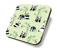 1 x Square Coaster - Panda Bears Bamboo Love Hearts Kids Girls Cork Backed MDF Glossy Tea Coffee Accessory #170699