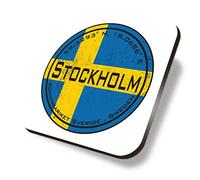 1 x Square Coaster - Stockholm Sweden Flag Circle Cork Backed MDF Glossy Tea Coffee Accessory #59432