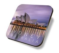 1 x Square Coaster - Sydney Opera House Sunset Australia Cork Backed MDF Glossy Tea Coffee Accessory #63301