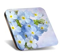 1 x Square Jumbo Size Coaster 12cm Forget-Me-Not Flowers Illustration Cork Backed MDF Glossy Tea Coffee Accessory #50924