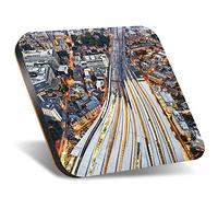 1 x Square Jumbo Size Coaster 12cm London Train Tracks Trains Travel Cork Backed MDF Glossy Tea Coffee Accessory #51365